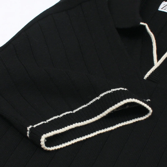 ZARA PREMIUM ESPRESSO CABEL-KNIT POLO BLACK