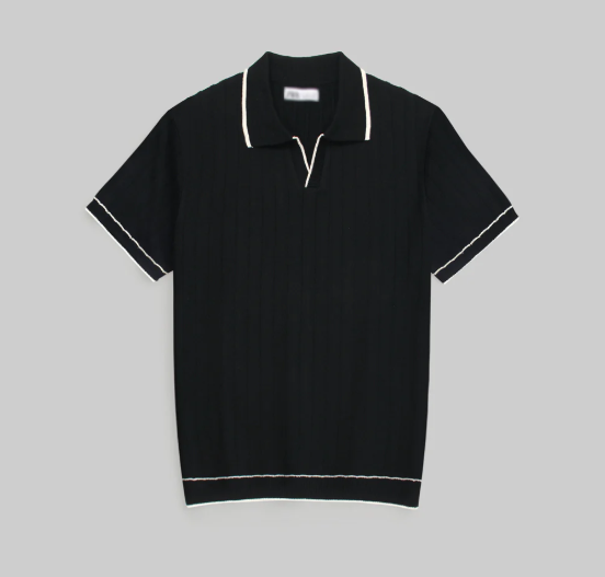 ZARA PREMIUM ESPRESSO CABEL-KNIT POLO BLACK