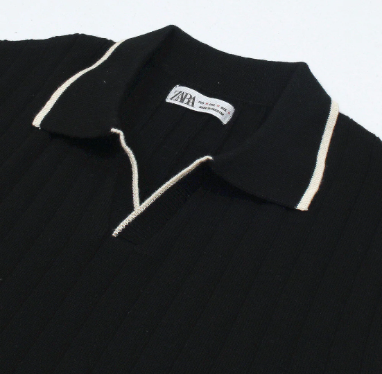 ZARA PREMIUM ESPRESSO CABEL-KNIT POLO BLACK