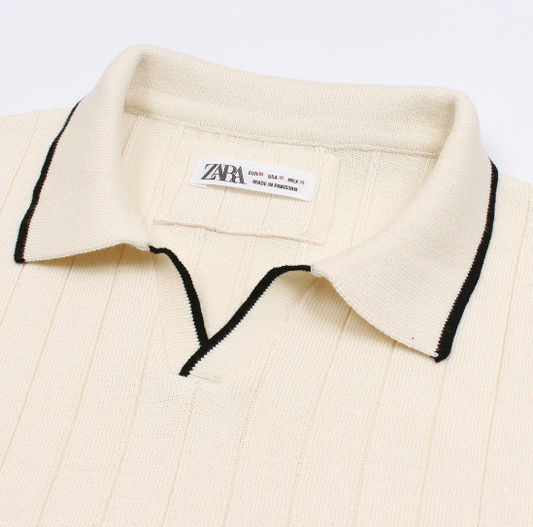 ZARA PREMIUM ESPRESSO CABEL-KNIT POLO CREAM