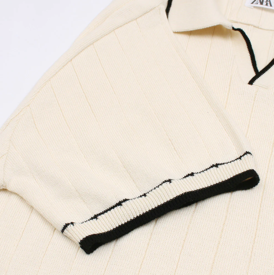 ZARA PREMIUM ESPRESSO CABEL-KNIT POLO CREAM