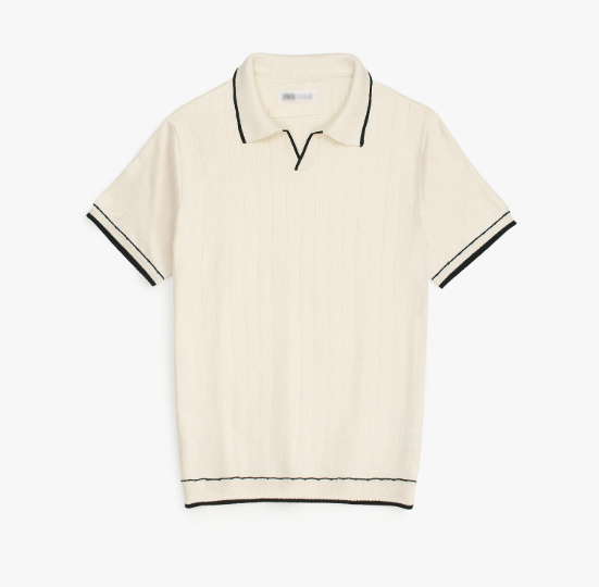 ZARA PREMIUM ESPRESSO CABEL-KNIT POLO CREAM