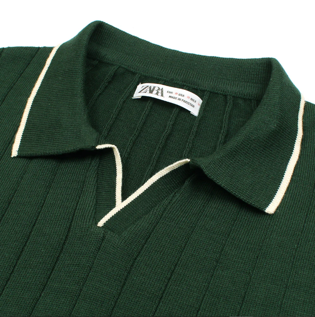 ZARA PREMIUM ESPRESSO CABEL-KNIT POLO GREEN