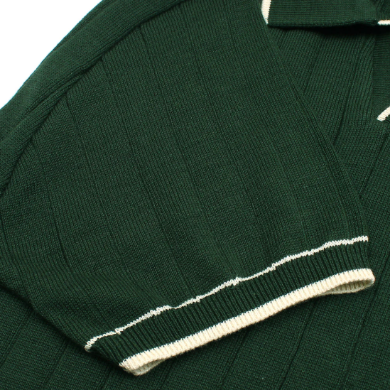 ZARA PREMIUM ESPRESSO CABEL-KNIT POLO GREEN