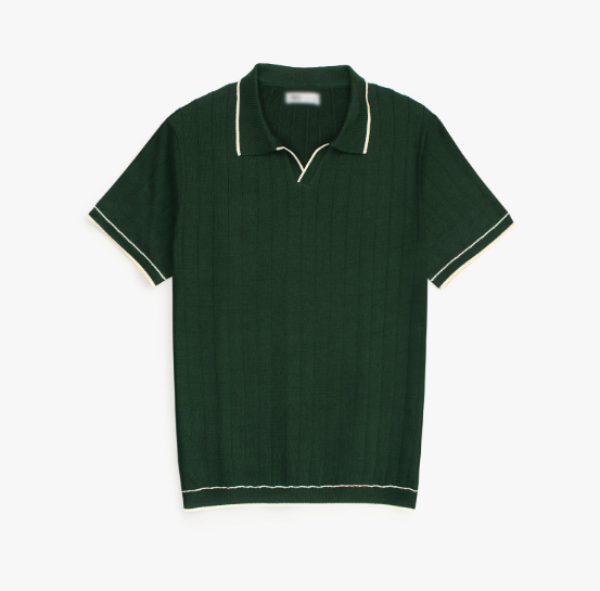 ZARA PREMIUM ESPRESSO CABEL-KNIT POLO GREEN